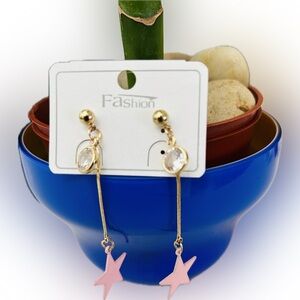 Cute & Trendy Goldplated Pink Star Charmed Dangle Drop Fashion Earrings